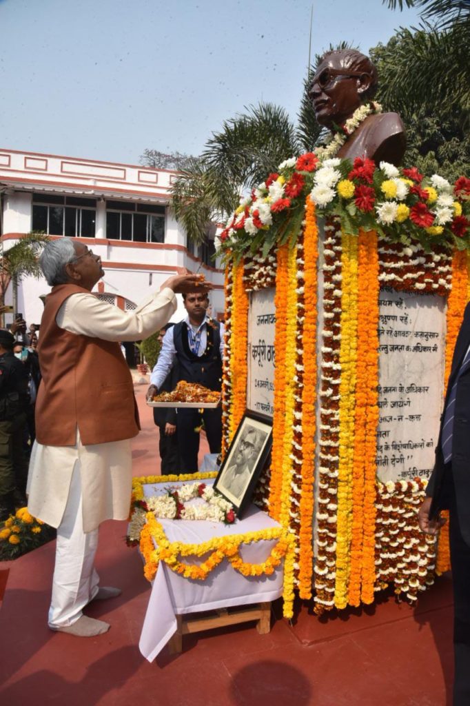 Bihar CM Nitish Kumar paying homage to Karpoori Thakur on his birth centenary 