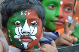 Symbol of BJP painted on childran's face