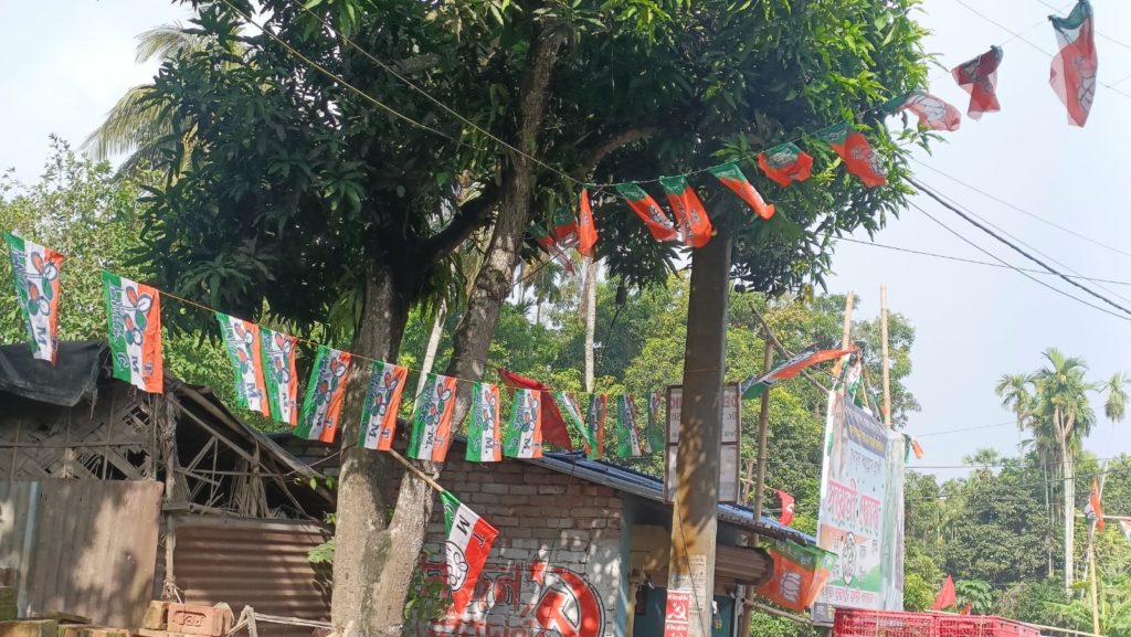 BJP and TMC flags in Jadavpur suburbs