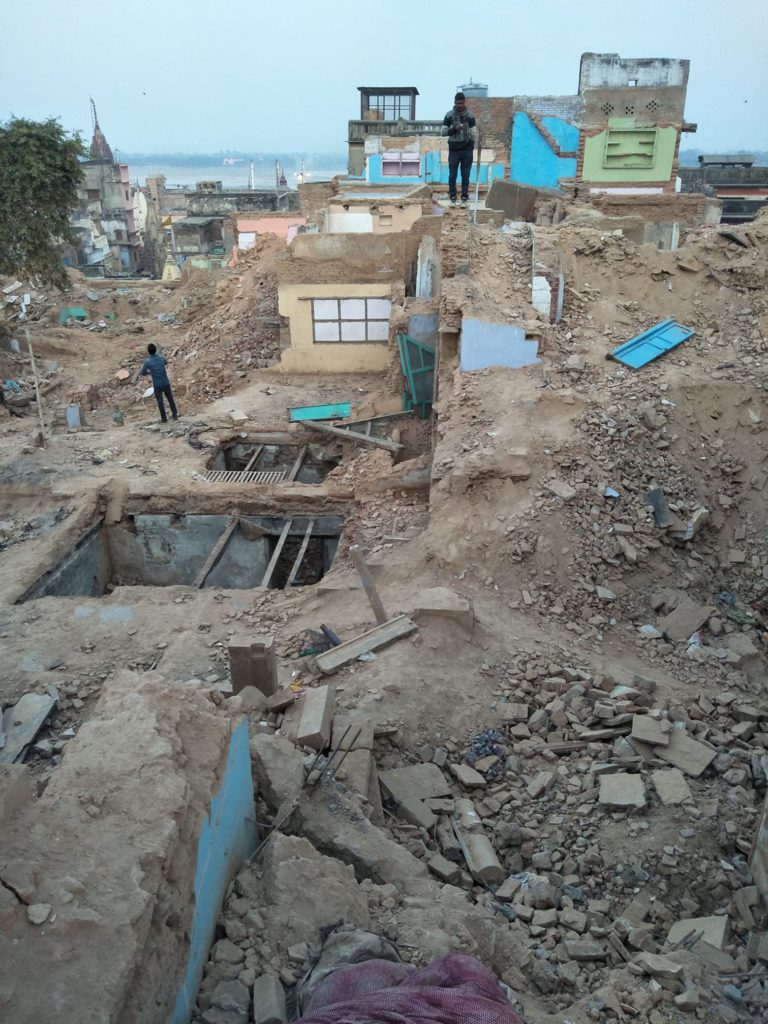Initial view of Ganga from the rubble of Pakkamahal in Varanasi, 2019 