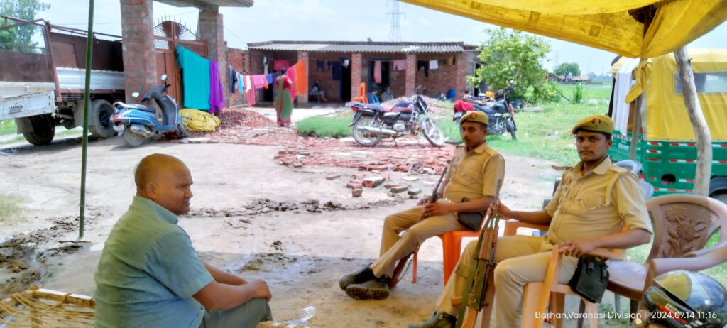 Shambhu Nath under police vigil at his house in Karjara village 