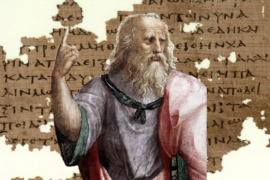 Plato and manuscript from the 3rd century AD, containing fragments of Plato's Republic.