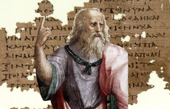 Plato and manuscript from the 3rd century AD, containing fragments of Plato's Republic.