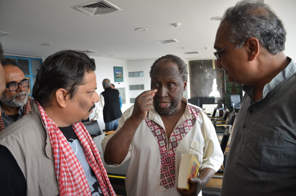 Abhishek Srivastava and Digambar with Ngugi wa Thiong'o