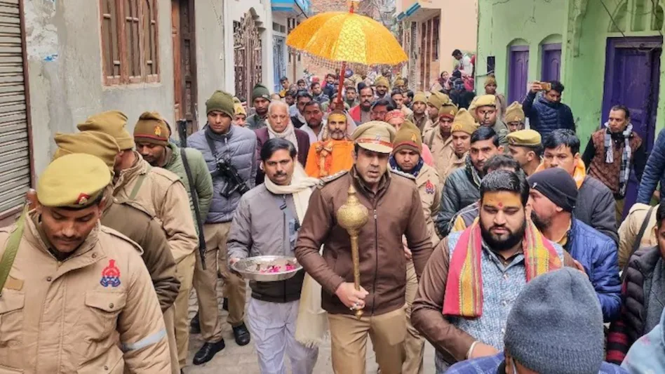 CO Sambhal Anuj Chaudhary taking part in religious procession