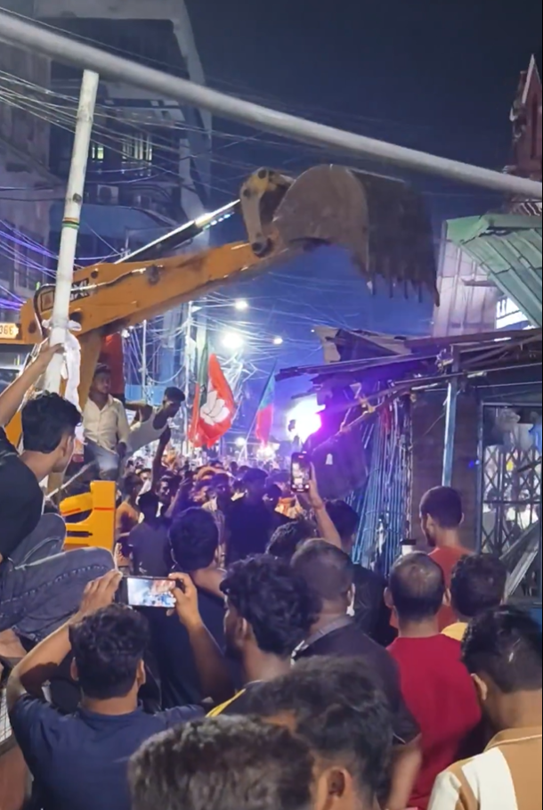 Bulldozer after Day 1 of West Bengal Assembly Elections results in Kolkata New Market rendering Politics of Fear alive 