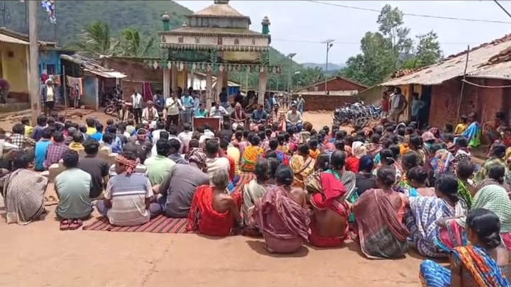 Villagers gather to protest 